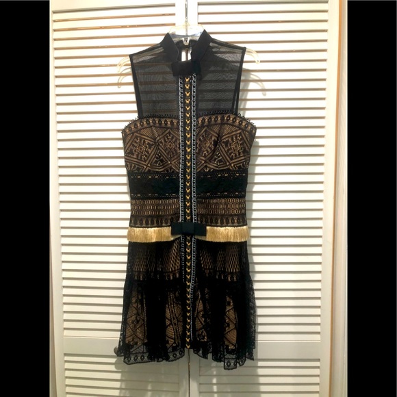 RARE Byron Lars Beauty Mark lace dress w/raffia braid, grosgrain & chain detail! - Picture 1 of 8